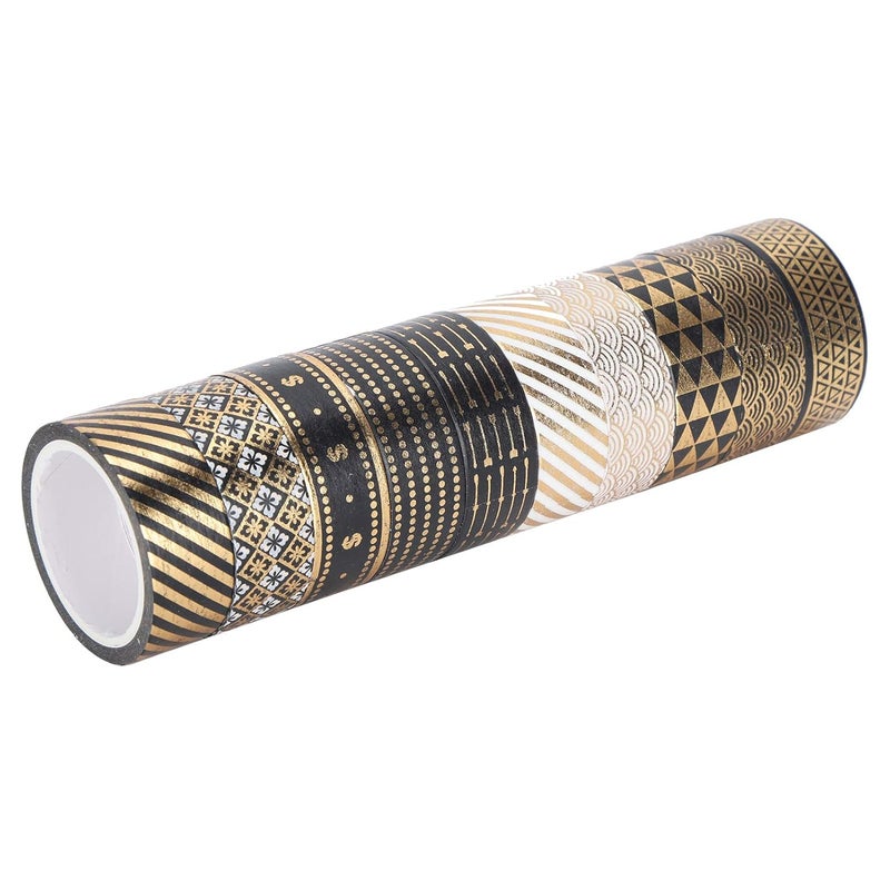 Washi Tape Set 10Pcs, Decorative Paper Craft Tape, 4.2cm x 5m Roll - Black Gold Foil Patterns, Mild Adhesive, Ideal for Scrapbook Journal Planner DIY - Image 1
