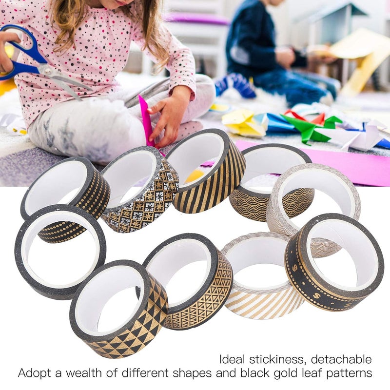 Washi Tape Set 10Pcs, Decorative Paper Craft Tape, 4.2cm x 5m Roll - Black Gold Foil Patterns, Mild Adhesive, Ideal for Scrapbook Journal Planner DIY - Image 5