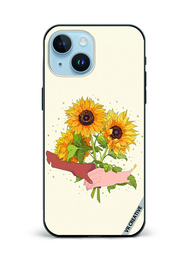 VR CREATIVE Protective Case Cover For Apple iPhone 15 Plus Sunflower With Hands Design Multicolour - Image 1