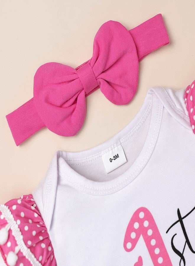 ODIMAME My 1st Easter Baby Girl Outfits Gifts Newborn Ruffle Romper Polka Dots Bunny Skirt Headband Leg Warmmer Pink 12-18 Months - Image 4