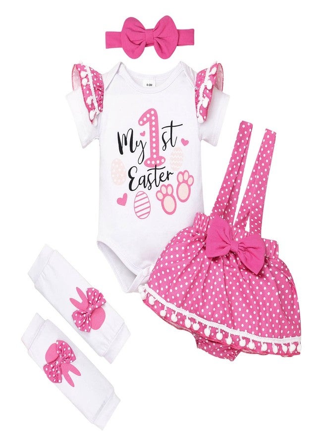 ODIMAME My 1st Easter Baby Girl Outfits Gifts Newborn Ruffle Romper Polka Dots Bunny Skirt Headband Leg Warmmer Pink 12-18 Months - Image 1