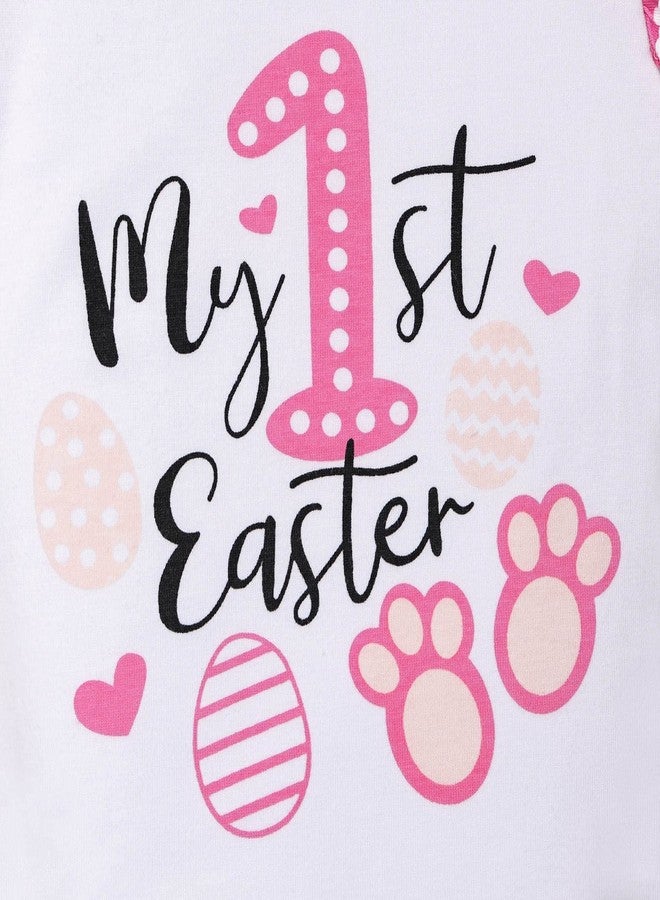 ODIMAME My 1st Easter Baby Girl Outfits Gifts Newborn Ruffle Romper Polka Dots Bunny Skirt Headband Leg Warmmer Pink 12-18 Months - Image 3