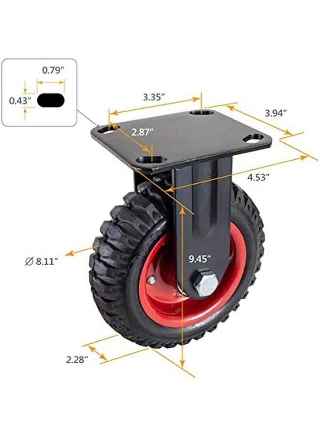 POWERTEC 8 Inch Caster Wheels Heavy Duty Fixed Plate Casters With Rubber Knobby Tread For Workbench Dolly Cart Trolley Wagon And Chicken Coop Large Rubber Castor Wheels 1Pk 17053 - Image 2