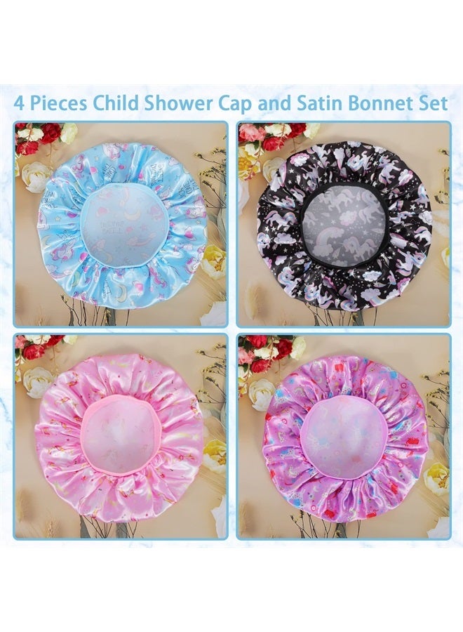 4 PCS Kids Satin Bonnet Child Sleeping Cap,Soft Silk Bonnet Elastic Wide Band,Breathable Baby Bonnets Night Sleep Caps,Colorful Night Hats Satin Cap for Girls Toddler Teens Natural Hair (Unicorn)