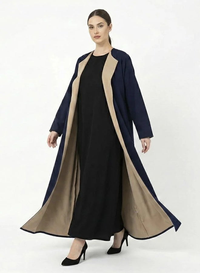 HAWRAA ABAYA Double-face abaya in navy blue and beige - Image 3