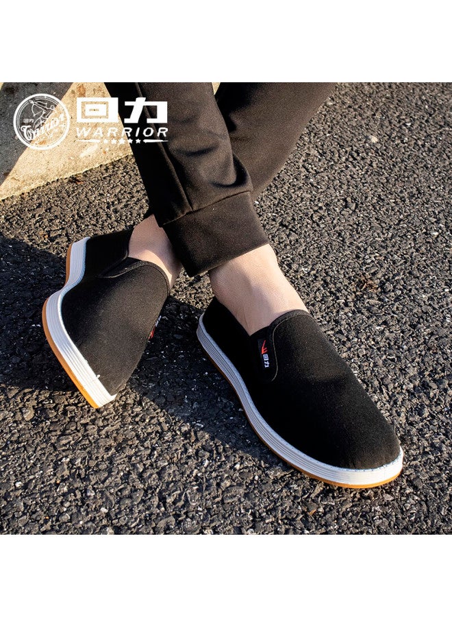 Warrior Old Beijing Cloth Shoes Men's Walking Shoes With Soft Sole And Comfortable Canvas Slip-on Shoes Black Size 41
