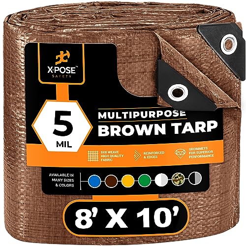 xpose safety Multipurpose Protective Cover Brown Poly Tarp 8' x 10' - Durable, Water Resistant, Weather Resistant - 5 Mil Thick Polyethylene - by Xpose Safety - by Xpose Safety - Image 1
