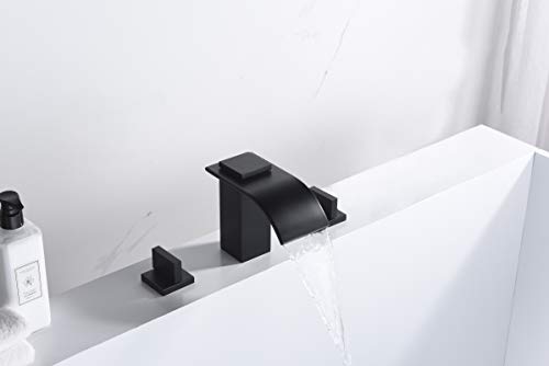 sumerain Black Waterfall Tub Faucet Deck Mount 3 Hole Widespread Bathtub Faucet with Valve - Image 4