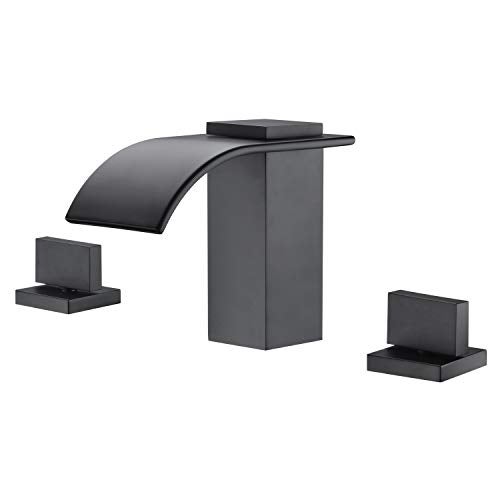 sumerain Black Waterfall Tub Faucet Deck Mount 3 Hole Widespread Bathtub Faucet with Valve - Image 1