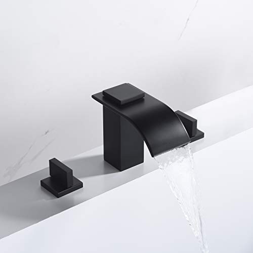 sumerain Black Waterfall Tub Faucet Deck Mount 3 Hole Widespread Bathtub Faucet with Valve - Image 5