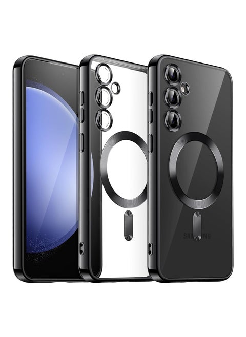For Samsung Galaxy S24 Plus Silicone Transparent Back Case with Platinum Frame , Mag-Safe For Wireless Charging and Camera Lens Protector Compatible With Samsung Galaxy S24 Plus (6.7'') (Clear&Black)