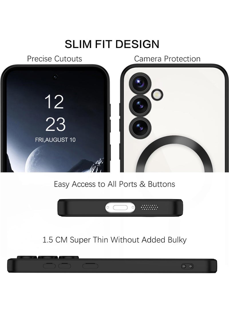 For Samsung Galaxy S24 Plus Silicone Transparent Back Case with Platinum Frame , Mag-Safe For Wireless Charging and Camera Lens Protector Compatible With Samsung Galaxy S24 Plus (6.7'') (Clear&Black)