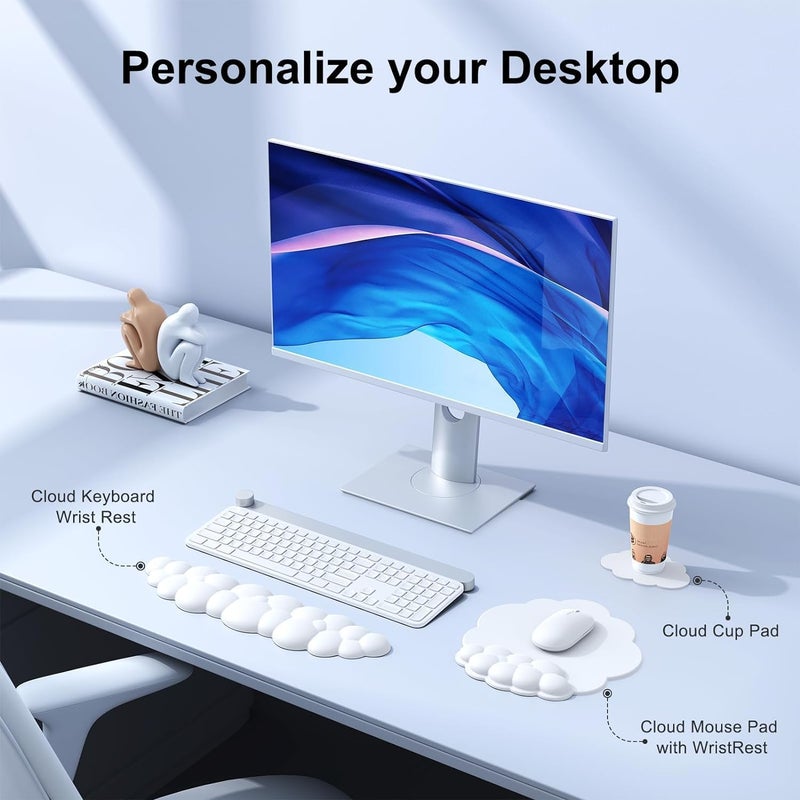 Cloud Mouse Pad with Wrist Rest and Keyboard Arm Rest - Ergonomic Gaming Support (White) - Image 2