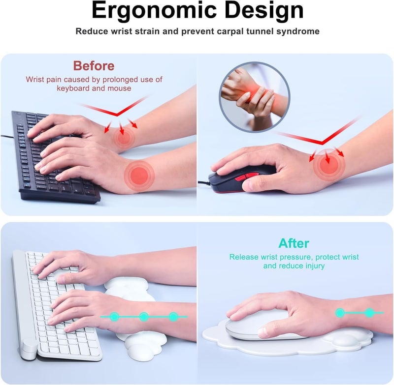 Cloud Mouse Pad with Wrist Rest and Keyboard Arm Rest - Ergonomic Gaming Support (White) - Image 3