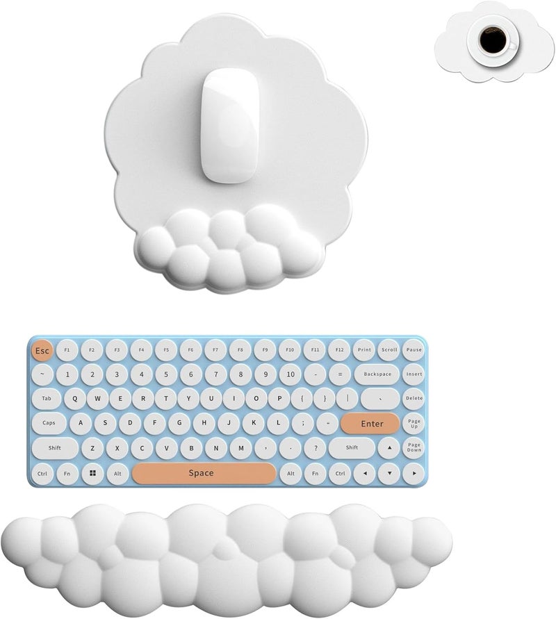 Cloud Mouse Pad with Wrist Rest and Keyboard Arm Rest - Ergonomic Gaming Support (White) - Image 1