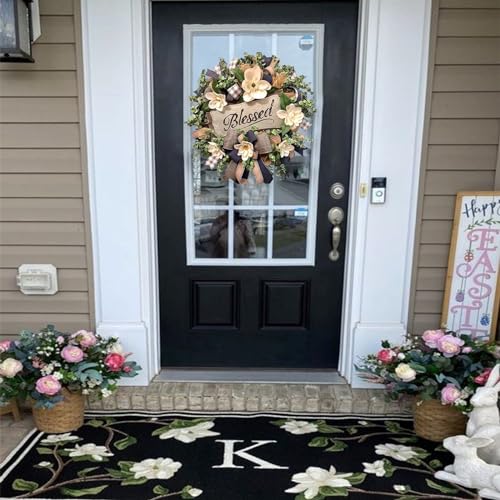 Vofuly Spring Summer Wreath for Front Door,Farmhouse Magnolia Porch Decoration,Front Door Hanger,Housewarming Gift, Buffalo Plaid Year Round Wreath,Summer Home Decor - Image 5