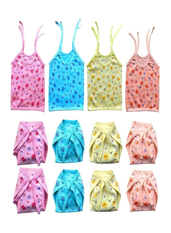 Baby Zhabla (4 Pcs) And Nappy (Langot) (8 Pcs), Hosiery Soft Quality Branded Cloth Material, 0-6 Months (Multicolor) (Assorted) - Image 1