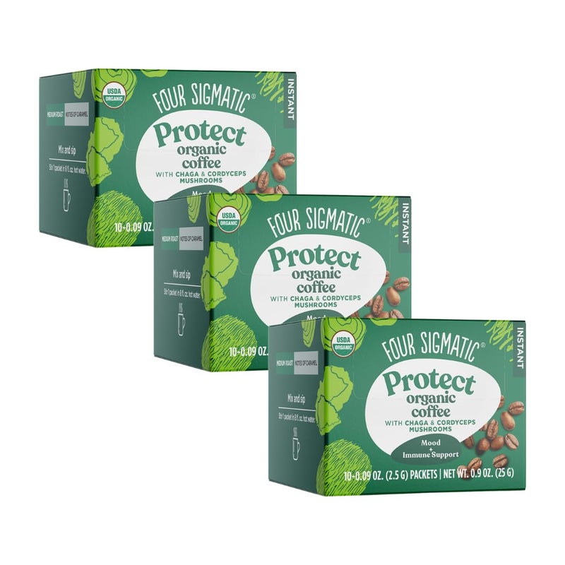 Four Sigmatic Mushroom Coffee Mix Cordyceps and Chaga Pack of 3 (30 Packets Total)