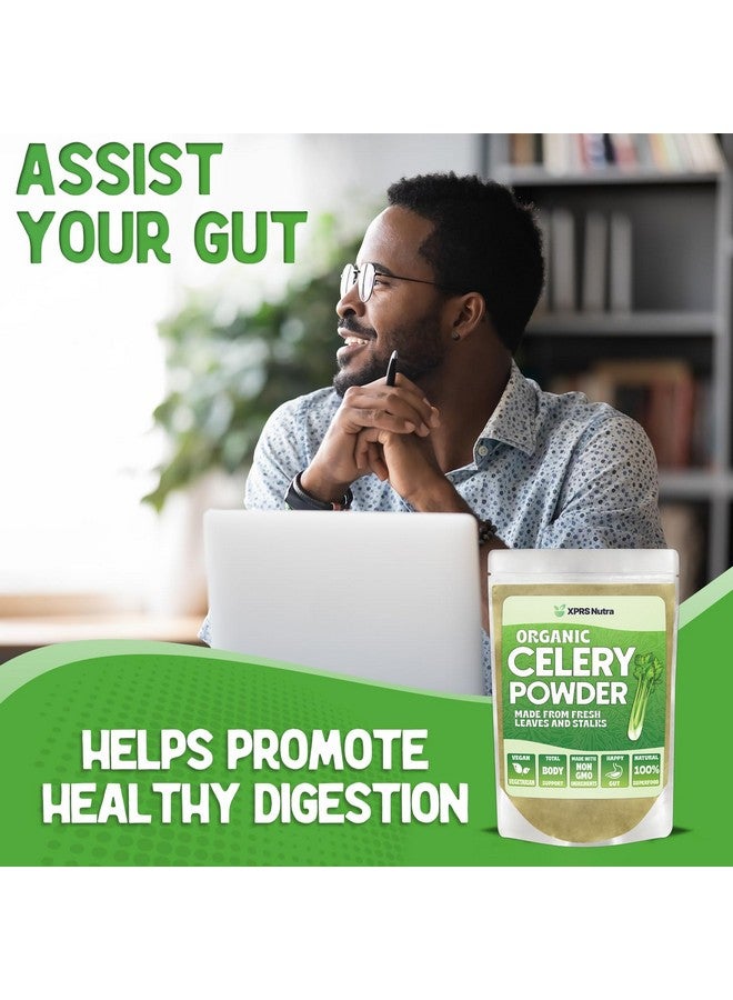 XPRS Nutra مسحوق الكرفس العضوي من XPRS نوترا - مسحوق الكرفس الطازج العضوي المضاد للأكسدة - مسحوق الكرفس العضوي الفاخر - مسحوق الكرفس الطازج الصديق للنباتيين (8 أونصات) - Image 3
