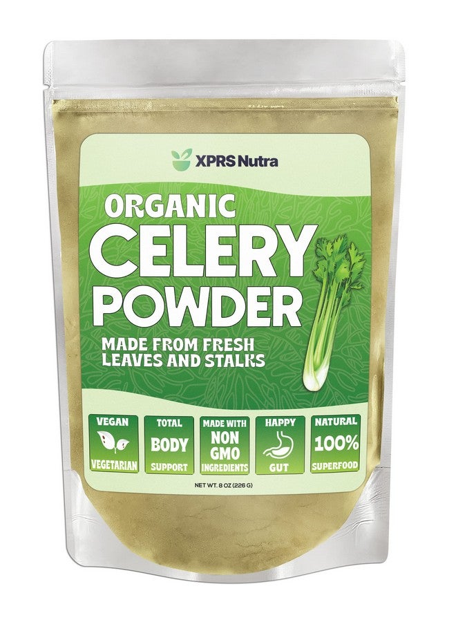XPRS Nutra مسحوق الكرفس العضوي من XPRS نوترا - مسحوق الكرفس الطازج العضوي المضاد للأكسدة - مسحوق الكرفس العضوي الفاخر - مسحوق الكرفس الطازج الصديق للنباتيين (8 أونصات) - Image 1