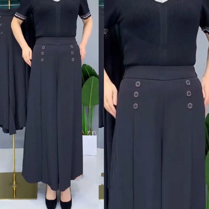 2022 Summer Cool Loose Big Foot Pants Fashionable All-match Dipping Wide Leg Culottes High Waist Slimming Elegant Womens Pants Green - Image 3