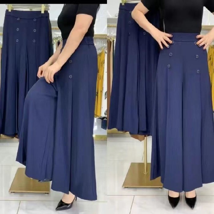 2022 Summer Cool Loose Big Foot Pants Fashionable All-match Dipping Wide Leg Culottes High Waist Slimming Elegant Womens Pants Green - Image 2