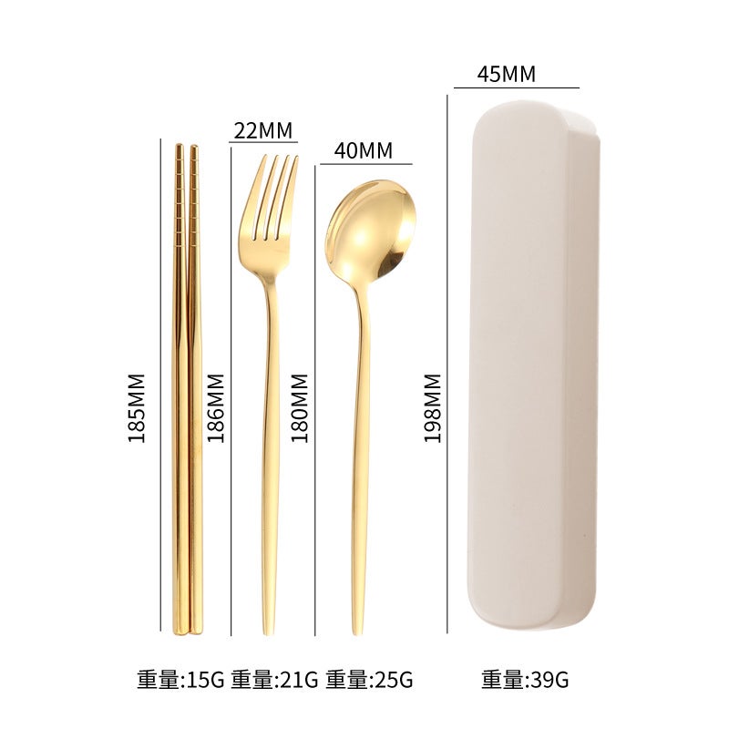 Stainless Steel Portuguese Portable Tableware Three-Piece Set Chopsticks Spoon Fork Outdoor Travel Student Portable Tableware Set Logo - Image 1