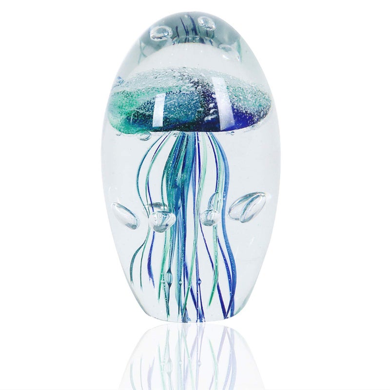 EUSTUMA Hand Blown Glass Jellyfish Figurine OrnamentSea Animal Ornament for Fish Tank AquariumSea Animals Collection for Birthday GiftOffice Glass Paperweight for Desk