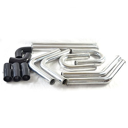 MOOSUN 2" 8-Pcs Universal Intercooler Pipe Piping Turbo Polished Aluminum Kit with Silicone Hoses and Stainless Steel T-Clamps - Image 3