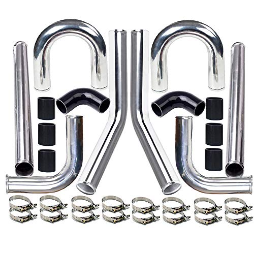 MOOSUN 2" 8-Pcs Universal Intercooler Pipe Piping Turbo Polished Aluminum Kit with Silicone Hoses and Stainless Steel T-Clamps - Image 1