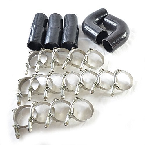 MOOSUN 2" 8-Pcs Universal Intercooler Pipe Piping Turbo Polished Aluminum Kit with Silicone Hoses and Stainless Steel T-Clamps - Image 5