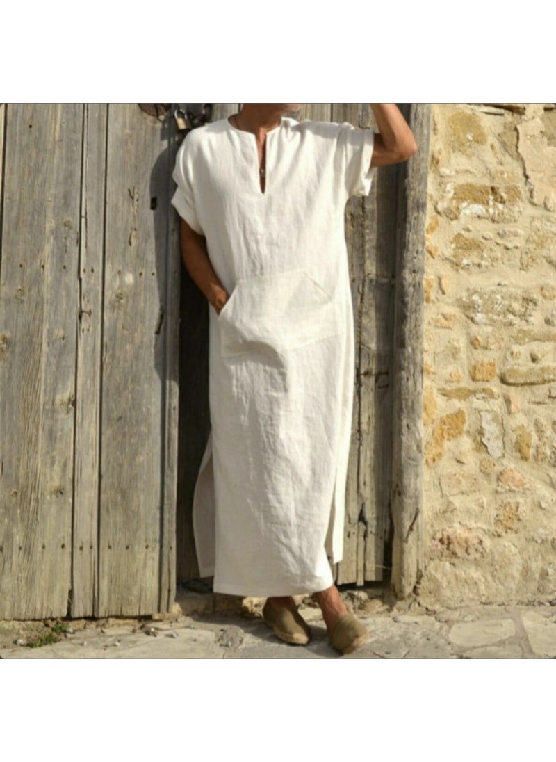 Generic Dubai New Mens Loose Mandarin Collar Kaftan Ivory White  - Image 1