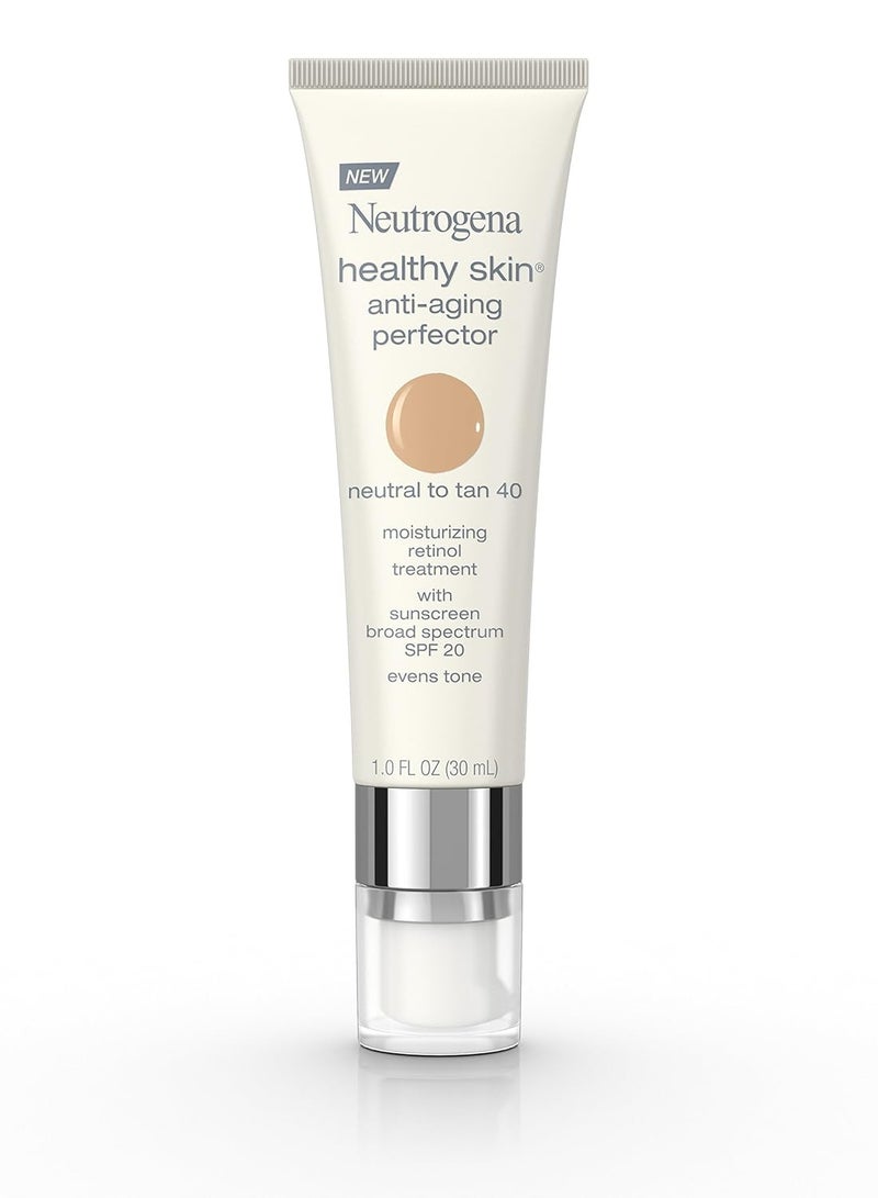 Neutrogena Retinol Treatment and Tinted Facial Moisturizer, Healthy Skin Anti-Aging Perfector with Broad Spectrum SPF 20 Sunscreen with Titanium Dioxide, 40 Neutral to Tan, 1 fl. Oz 1 fl ozFluid Ounce
