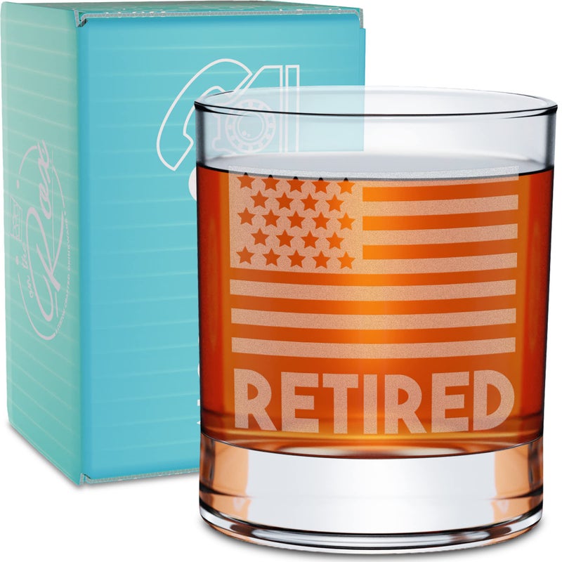 On The Rox Retirement Gift  Permanently Engraved 11 oz USA Flag Glass for Men and Women  Military Retirement Idea for ArmyNavyAirforceMarinesCoast Guard