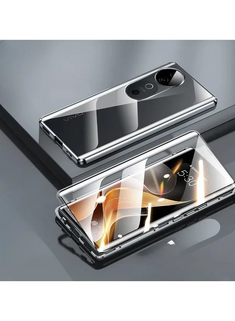 Compatible with Vivo V40 Pro shell, double-sided HD glass with buckle and magnetic adsorption metal frame, anti-shock and anti-fall 