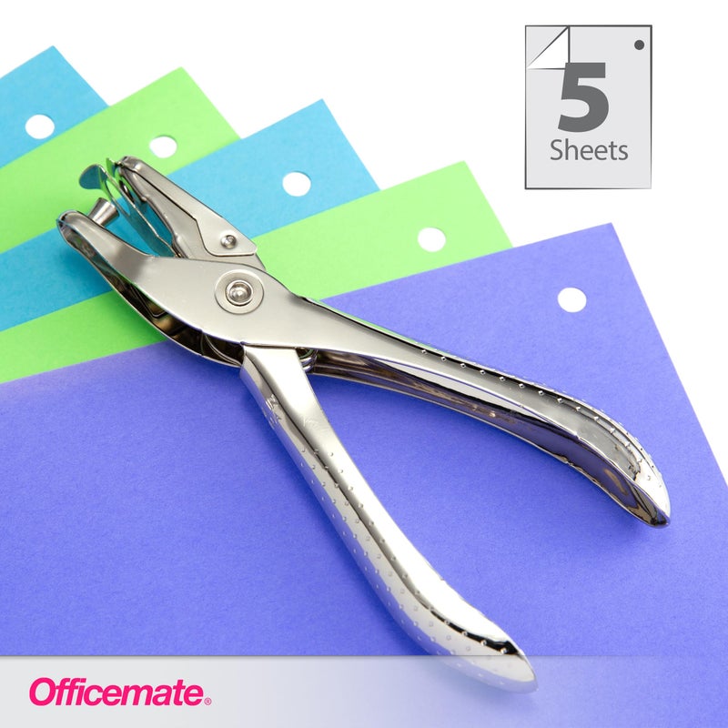 Officemate 1 Hole Punch, 5 Sheet Capacity, Comes in 12 Pack, Silver (90075) - Image 2
