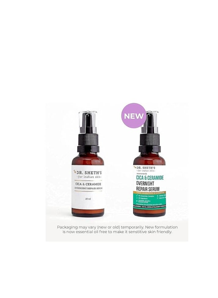 Dr. Sheth's Cica & Ceramide Overnight Repair Serum For Glowing Skin | Repairs Skin With 2% Squalane, Marula Oil, 1% Ceramide Complex & Centella Extract Face Serum For All Skin Types -30ml - Image 2