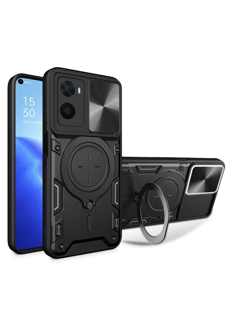 Case Cover Shockproof CD Protective Case with Camera Protection and Metal Ring Compatible with Oppo A76 4G / Realme 9i 4G / A36 / A96 4G (Black) - Image 1