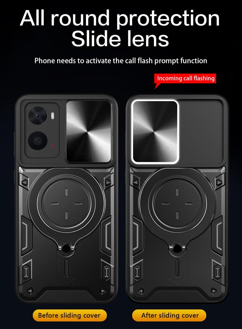 Case Cover Shockproof CD Protective Case with Camera Protection and Metal Ring Compatible with Oppo A76 4G / Realme 9i 4G / A36 / A96 4G (Black) - Image 4