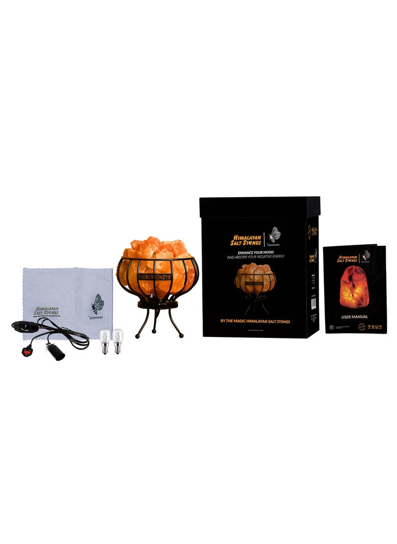 GEOHONEY - Geohoney - Himalayan Salt Lamp with Iron Basket - Image 1