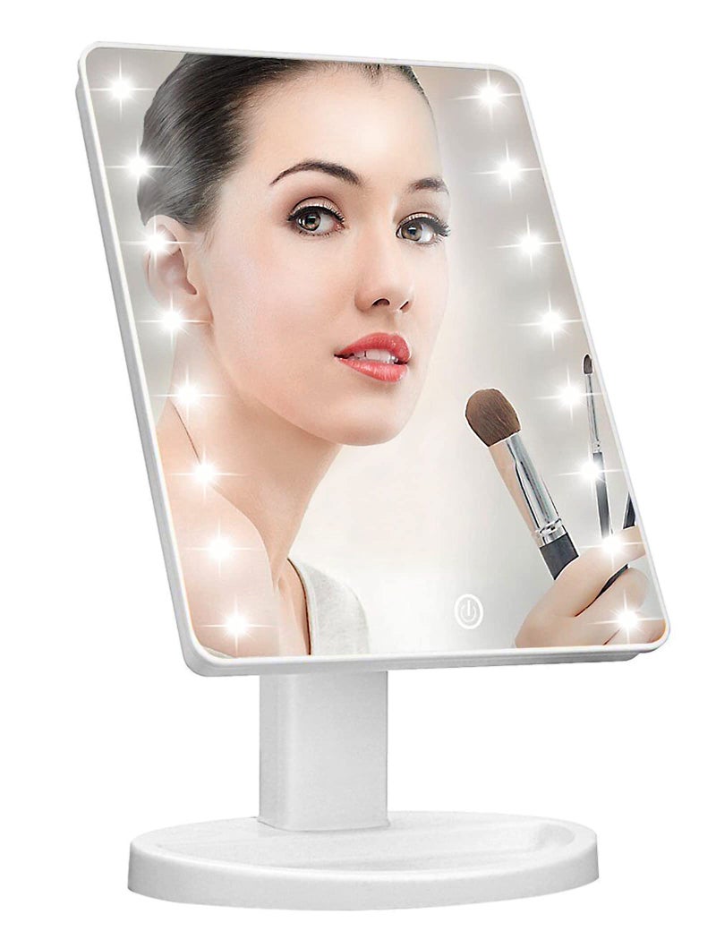 KOOKIN مرآة مكياج مضاءة KOOKIN مع 16 ضوء LED دوران 180 درجة مرآة مضاءة شاشة تعمل باللمس ضبط السطوع مرايا مكتب مزودة بمدخل USB مزدوج لحمام الجمال والتجميل (أبيض) - Image 1