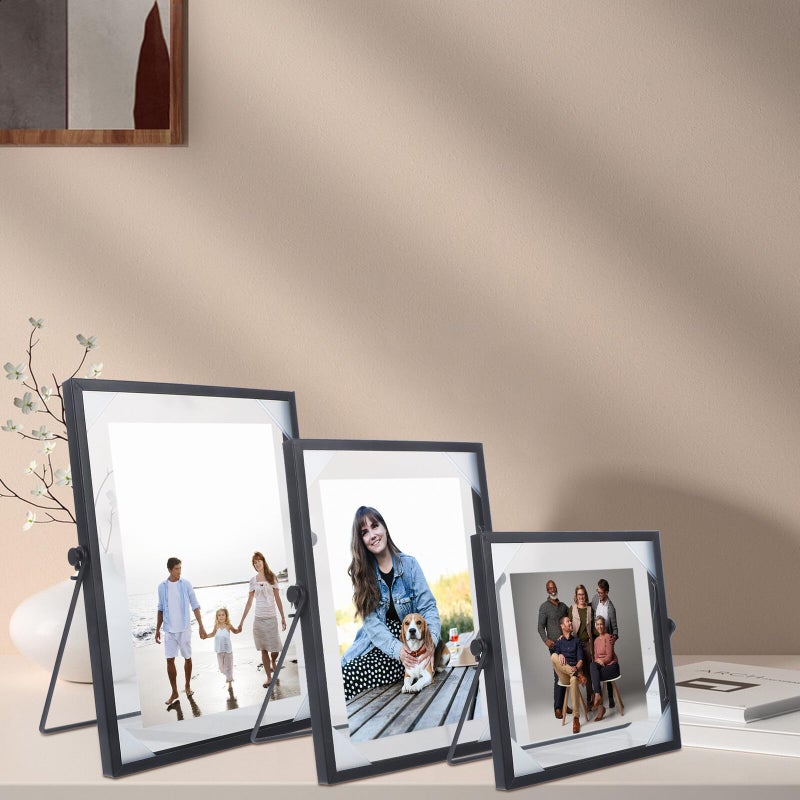 مجموعة إطار صور زجاجي بالزهور المضغوطة مع حامل معدني أسود 4 × 6 × 7 بوصة زينة مكتب منزلية - Image 5