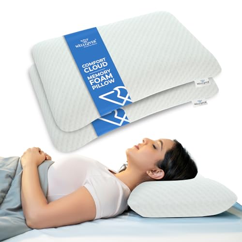 WELLGIVER Ergonomic Memory Foam Pillow for Neck Pain | 2 Years Warranty | 21 x 14 x 4.5 Inch | Orthopedic Pillow for Side Sleeping | Removable Washable Jacquard White Cover | Pack of 2 - Image 1