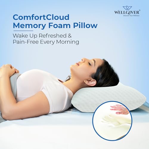 WELLGIVER Ergonomic Memory Foam Pillow for Neck Pain | 2 Years Warranty | 21 x 14 x 4.5 Inch | Orthopedic Pillow for Side Sleeping | Removable Washable Jacquard White Cover | Pack of 2 - Image 5