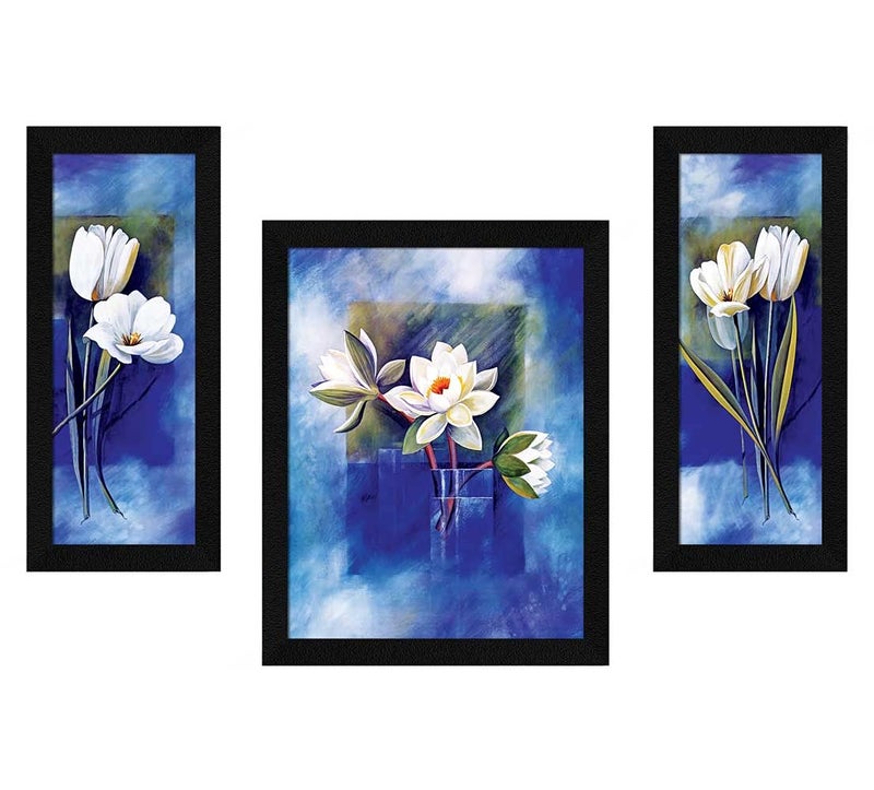 ArtX Paper Vastu Lotus Flower Wall Art Painting Multicolor Floral 130 X 220 Inches Set of 3