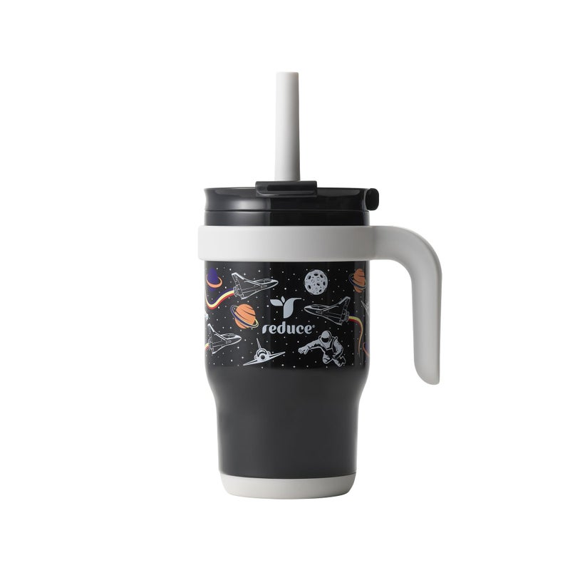 REDUCE 14 Oz Coldee Kids Tumbler with Lid and Straw Coldee Insulated Travel Mug SpillProof Sweatproof Stainless Steel BPAFree Includes Handle Reusable Silicone Straw Galaxy