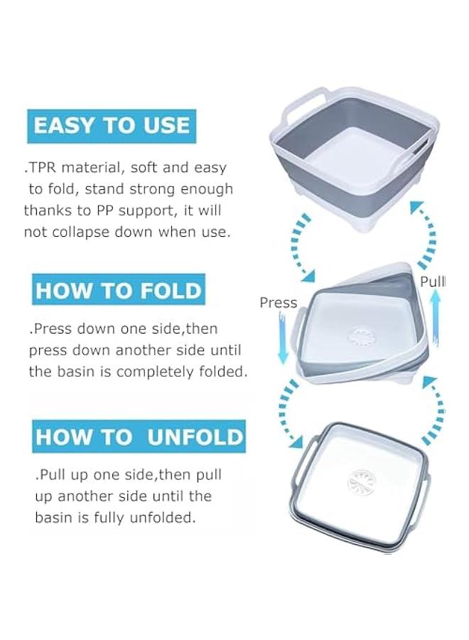 Durku Dishpan For Washing Dishes,9L Collapsible Dish Tub Portable Sink,Wash Dish Basin,Foldable Laundry Tub,Washing Basin with Drain Plug,Dishpan for Kitchen Sink,Camping Dish Washing Tub - Image 3