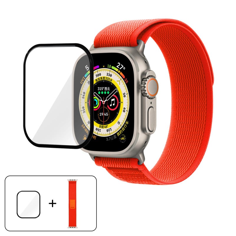 For Apple Watch Series 10 46mm Wild Path Loop Nylon Watch Band with 3D Curved Film(Orange)