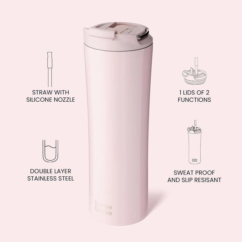BOTTLE BOTTLE Insulated Water Bottle with Dual-use Lid and Straw - 24oz Stainless Steel Tumbler (Light Pink) - Image 3