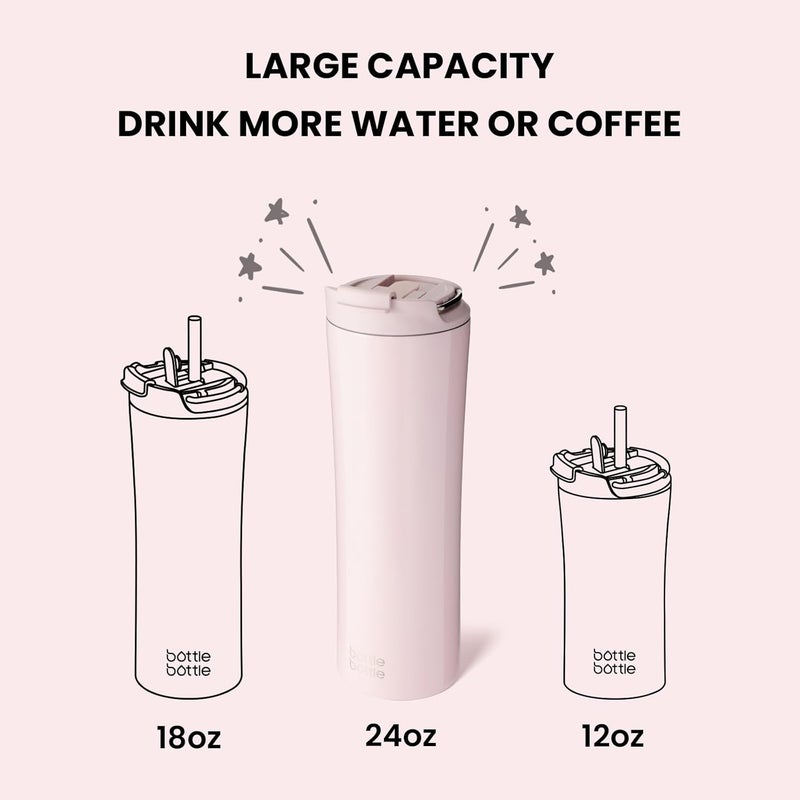 BOTTLE BOTTLE Insulated Water Bottle with Dual-use Lid and Straw - 24oz Stainless Steel Tumbler (Light Pink) - Image 2